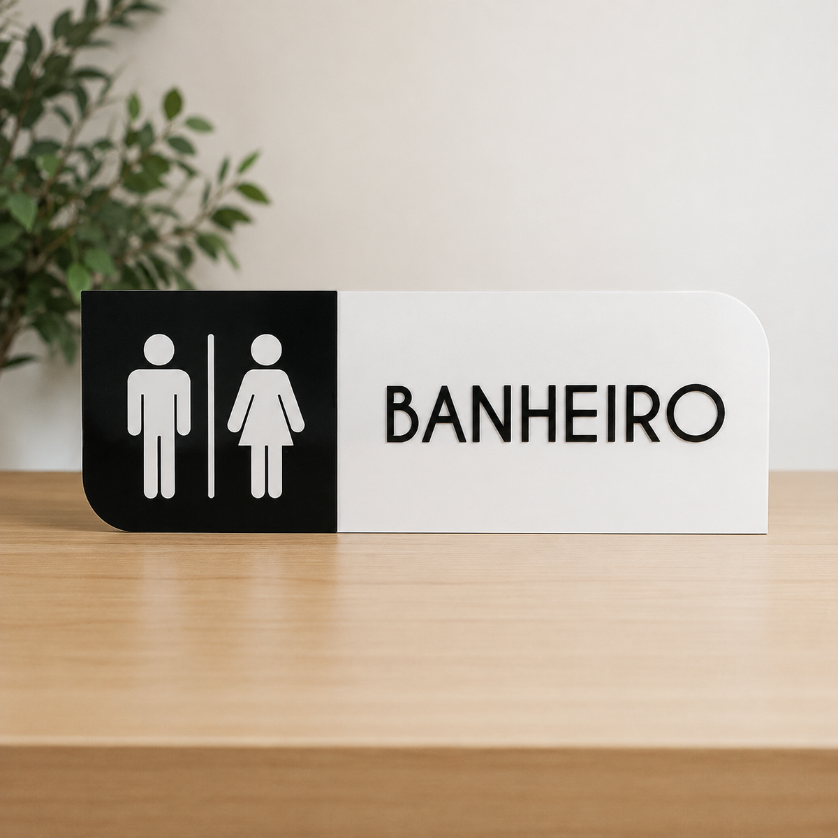 Placa de porta para banheiro 25x10cm cm em acrílico personalizado. Ideal para clínicas, empresas, consultórios, lojas e outros ambientes profissionais.
