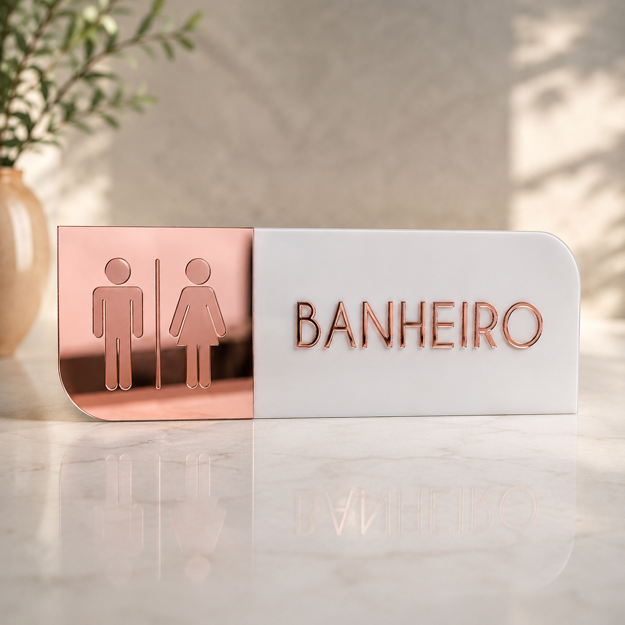 Placa de porta para banheiro 25x10cm cm em acrílico personalizado. Ideal para clínicas, empresas, consultórios, lojas e outros ambientes profissionais.